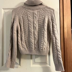 ZAFUL Turtleneck Cropped Cable Knit Sweater - Gray S
